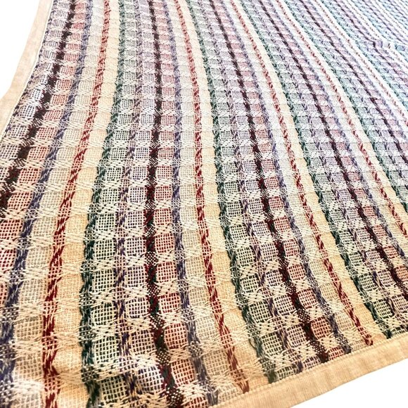 Vtg JCPenney Woven Throw Blanket 80s Multicolor Stripes 66" x 54" Cotton USA - Picture 1 of 10